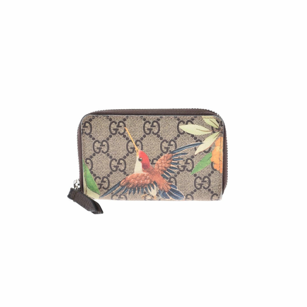 GUCCI GG Supreme Zip Around Beige Card Canvas